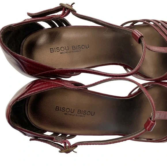 🚫SOLD🚫 BISOU BISOU Michelle Bohbot Faye Womens Wine Red Leather Heels Size 9M - Picture 4 of 12
